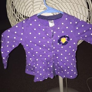 Long sleeve purple white poka dotted blouse